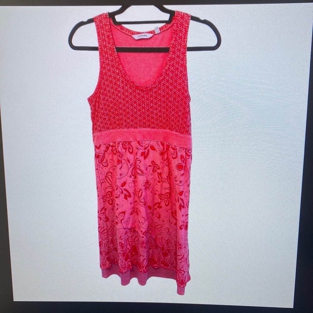Red and Pink Sleeveless Dress